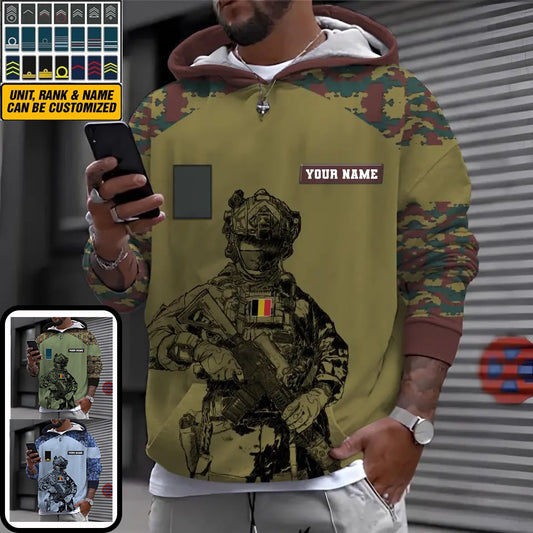 Personalized Belgium Soldier/ Veteran Camo With Name And Rank Hoodie 3D Printed - 1212230001