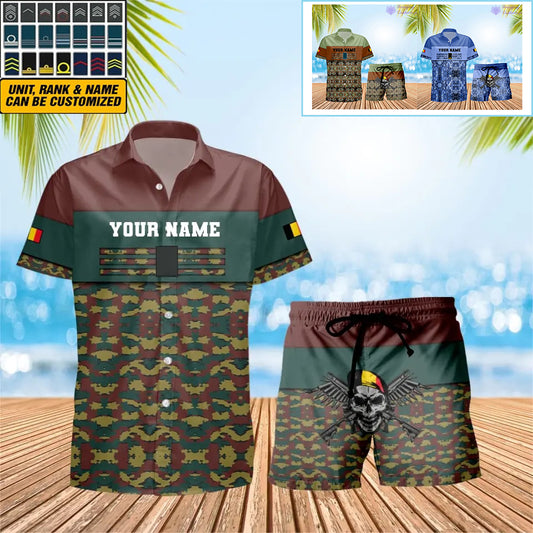 Personalized Belgium Soldier/ Veteran Camo With Rank Combo Hawaii Shirt + Short 3D Printed - 1201240001QA