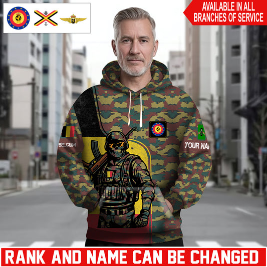 Personalized Belgium Soldier/Veteran Camo with Name and Rank Hoodie Sweater All Over Printed - 1761350404
