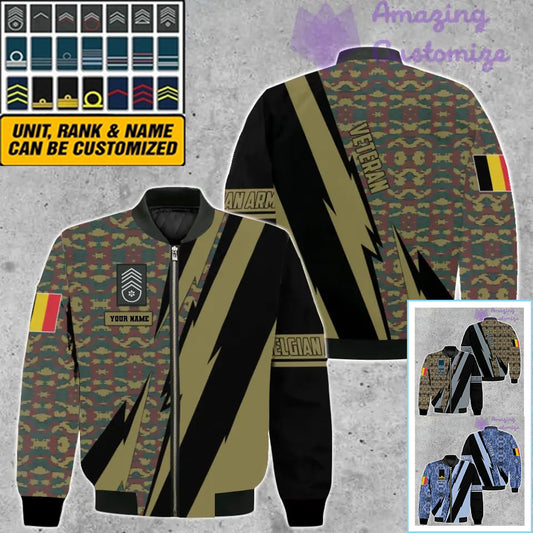 Personalized Belgium Soldier/ Veteran Camo With Name And Rank Bomber Jacket 3D Printed  -03042401QA