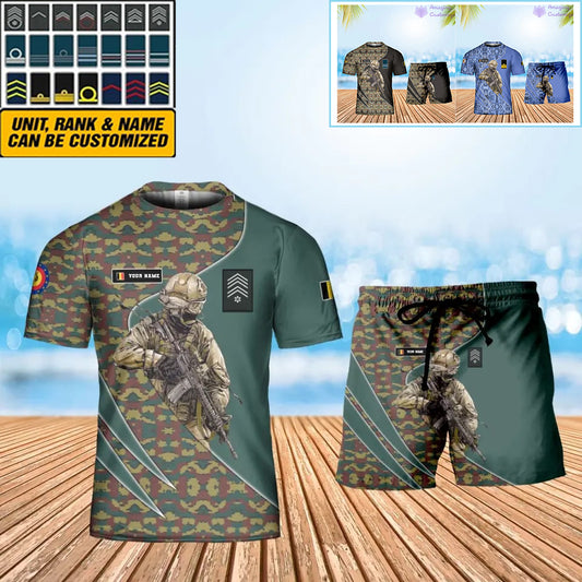 Personalized Belgium Soldier/ Veteran Camo With Name And Rank Combo T-Shirt + Short 3D Printed  - 15052401QA