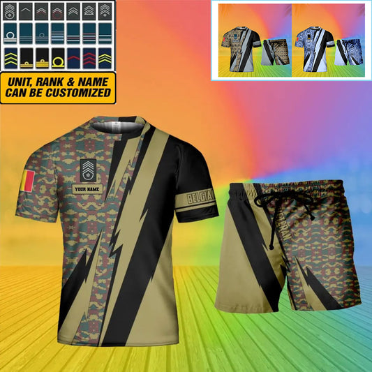 Personalized Belgium Soldier/ Veteran Camo With Name And Rank Combo T-Shirt + Short 3D Printed  - 03042401QA