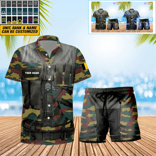 Personalized Belgium Soldier/ Veteran Camo With Rank Combo Hawaii Shirt + Short 3D Printed - 22042401QA