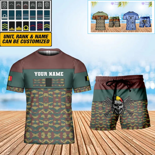 Personalized Belgium Soldier/ Veteran Camo With Name And Rank Combo T-Shirt + Short 3D Printed  - 1201240001QA