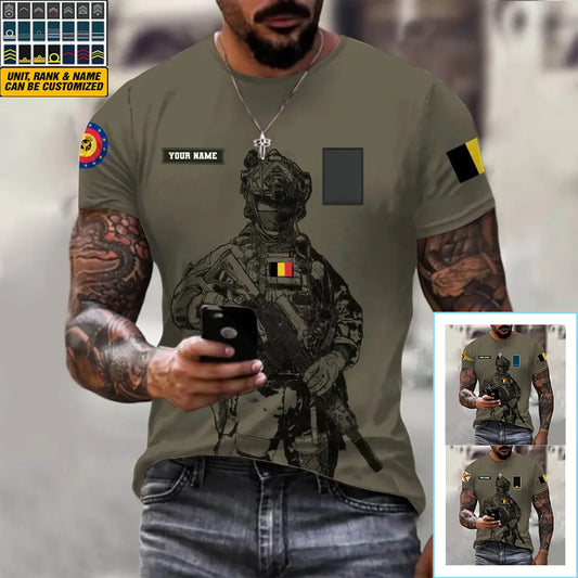 Personalized Belgium Soldier/ Veteran Camo With Name And Rank T-shirt 3D Printed  - 17042401QA