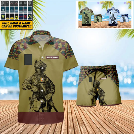 Personalized Belgium Soldier/ Veteran Camo With Rank Combo Hawaii Shirt + Short 3D Printed - 1212230001QA