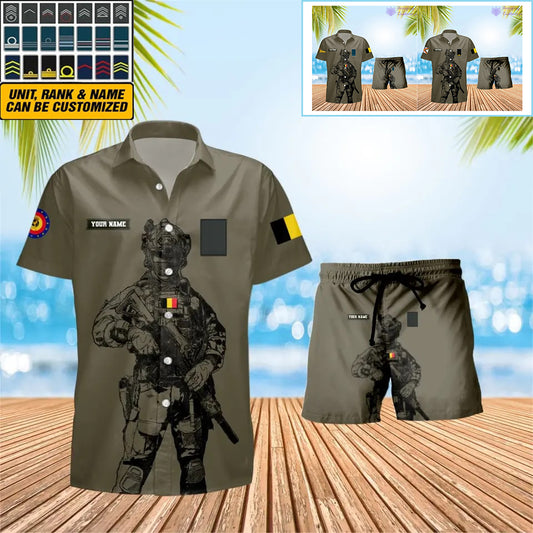 Personalized Belgium Soldier/ Veteran Camo With Rank Combo Hawaii Shirt + Short 3D Printed - 17042401QA