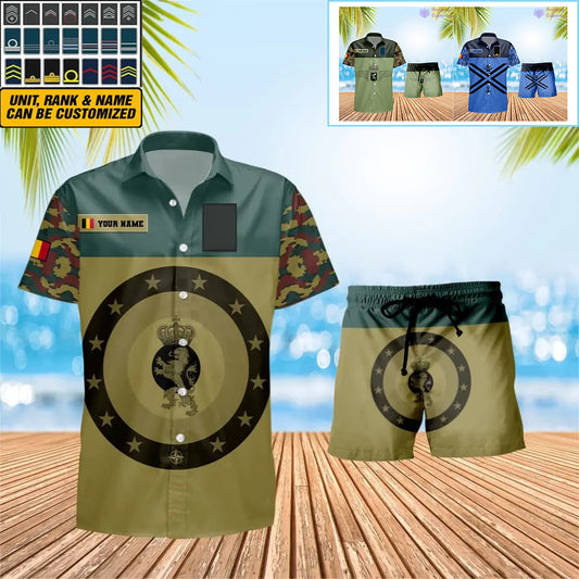 Personalized Belgium Soldier/ Veteran Camo With Rank Combo Hawaii Shirt + Short 3D Printed - 0906230001QA