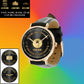 Montre personnalisée en cuir noir cousu pour soldat/vétéran belge avec nom, grade et année - 26042401QA - Version dorée