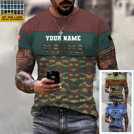 Personalized Belgium Soldier/ Veteran Camo With Name And Rank T-shirt 3D Printed  - 1201240001QA