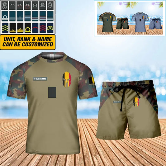 Personalized Belgium Soldier/ Veteran Camo With Name And Rank Combo T-Shirt + Short 3D Printed  - 1010230001QA