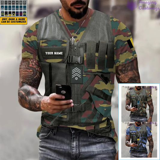 Personalized Belgium Soldier/ Veteran Camo With Name And Rank T-shirt 3D Printed  - 22042401QA