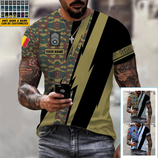 T-shirt personnalisé avec camouflage soldat/vétéran belge avec nom et grade imprimé en 3D - 030424QA