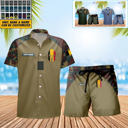 Personalized Belgium Soldier/ Veteran Camo With Rank Combo Hawaii Shirt + Short 3D Printed - 1010230001QA