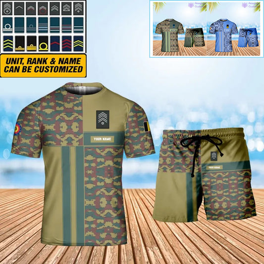Personalized Belgium Soldier/ Veteran Camo With Name And Rank Combo T-Shirt + Short 3D Printed  - 07042401QA