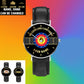 Montre Personnalisée Soldat/Vétéran Belge Avec Nom Et Grade En Cuir Noir Surpiqué - 0703240001 - Version Or