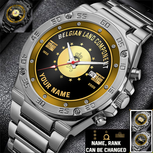 Personalized Belgium Soldier/ Veteran With Name, Rank And Year Gentleman Stainless Steel Watch - 17387136