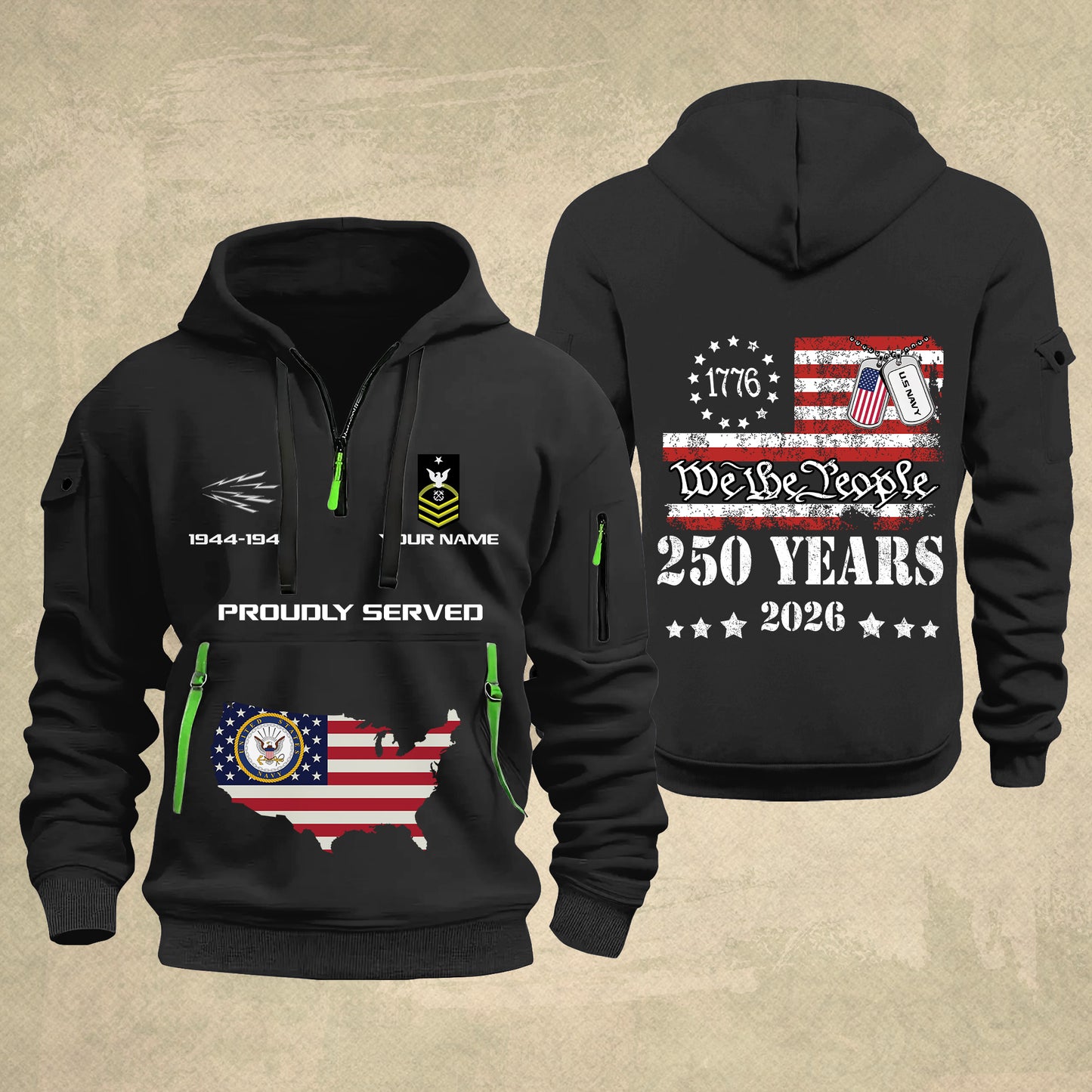 Navy Rating - Personalized 250th America Anniversary Zip Hoodie Multicolor – Custom Military Branch, We The People, Independence Day - 1769212801
