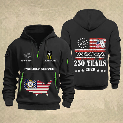 Navy Rating - Personalized 250th America Anniversary Zip Hoodie Multicolor – Custom Military Branch, We The People, Independence Day - 1769212801
