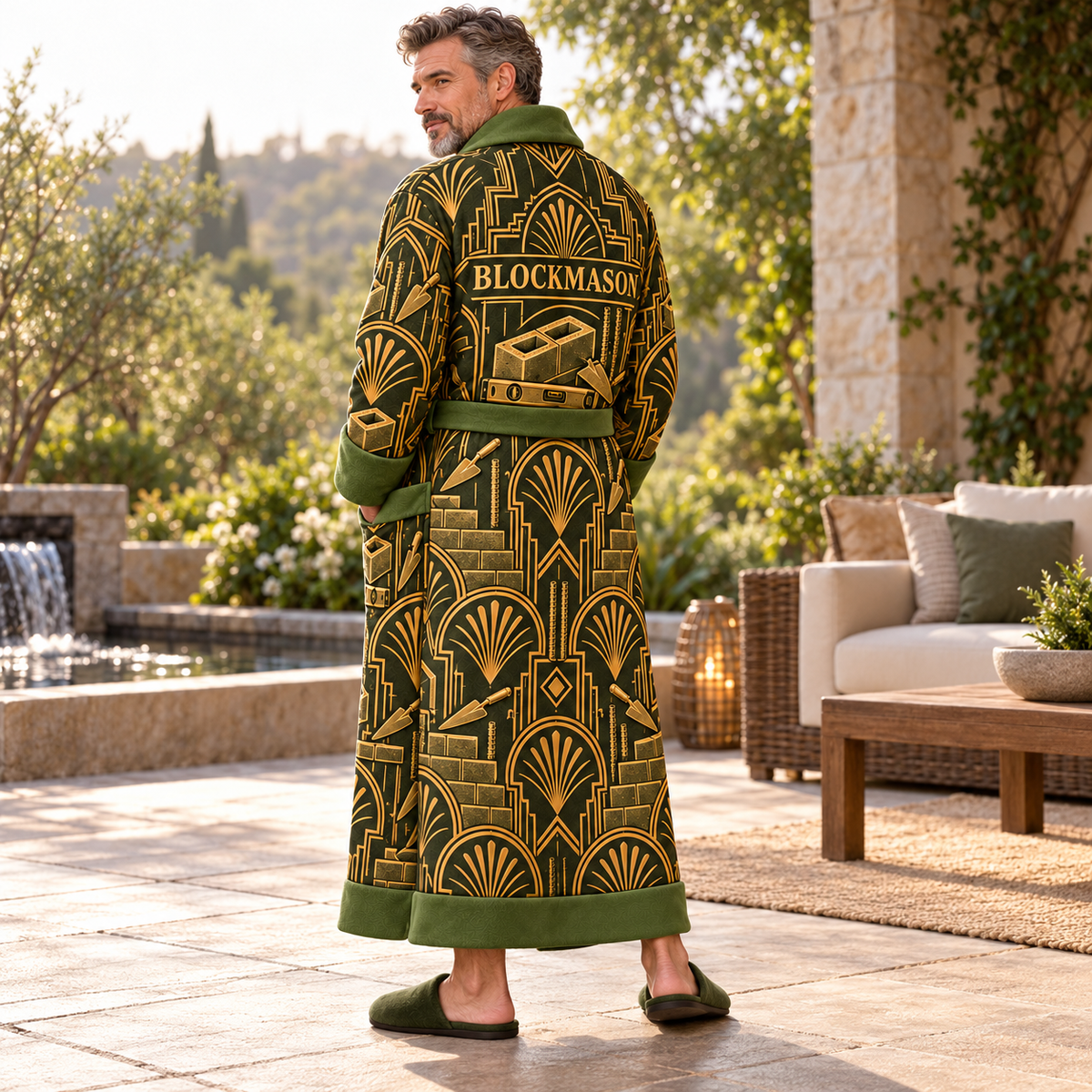 Personalized blockmason Bathrobe art deco craft Olive lifestyle