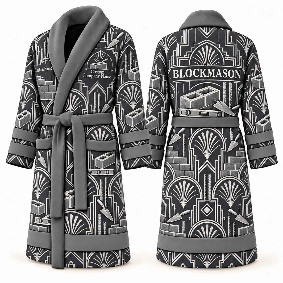 Personalized blockmason Bathrobe art deco craft slate front and back
