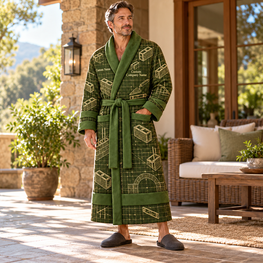 Personalized blockmason Bathrobe blueprint workshop Olive lifestyle