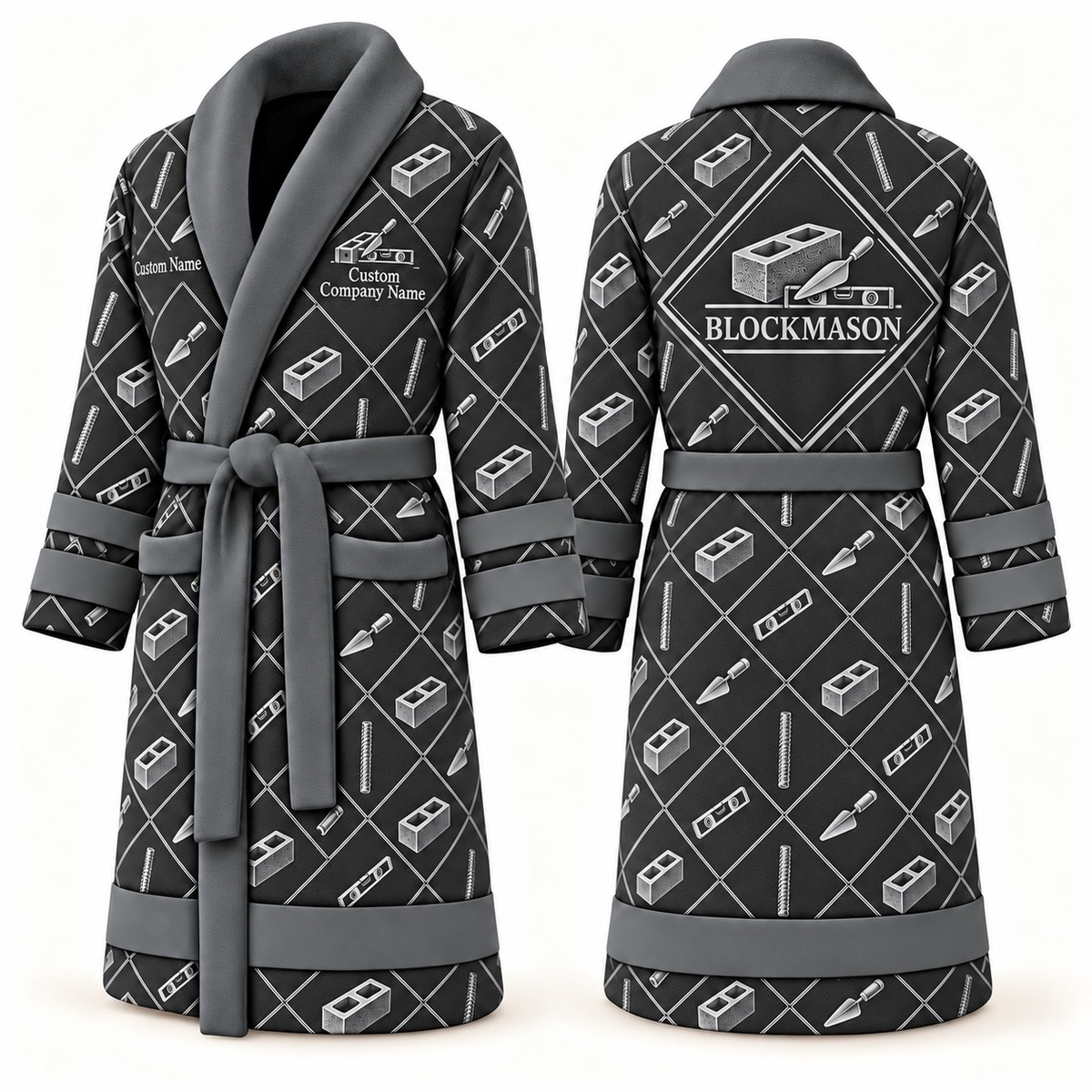 Personalized blockmason Bathrobe diamond emblems slate front and back
