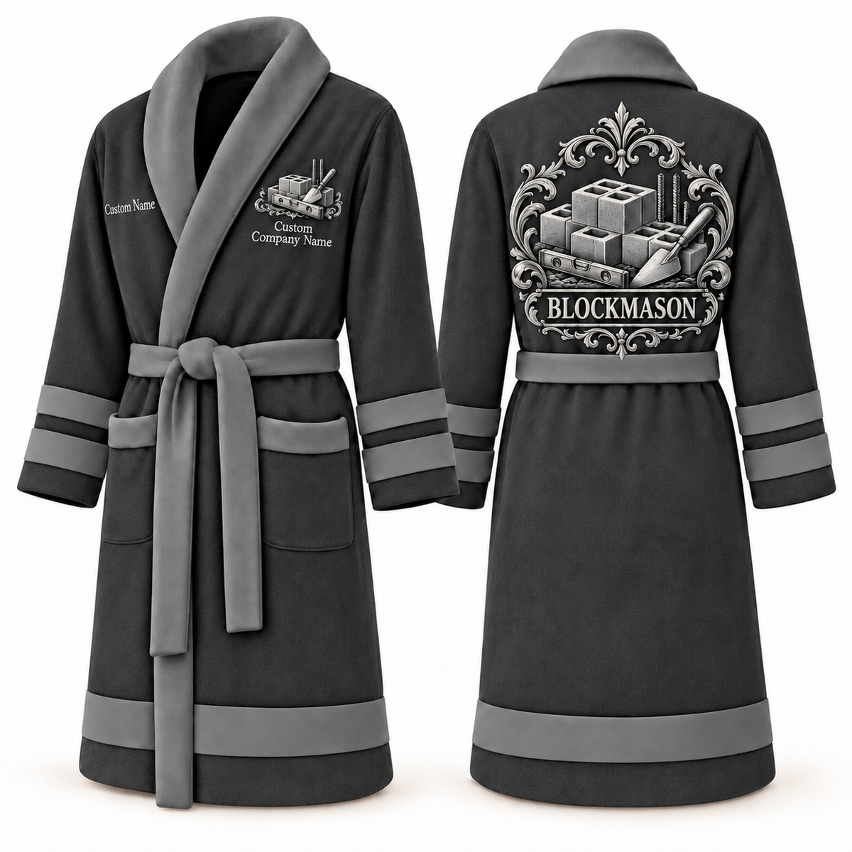 Personalized blockmason Bathrobe heritage crest slate front and back