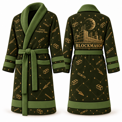 Personalized Blockmason Bathrobe night shift olive front and back