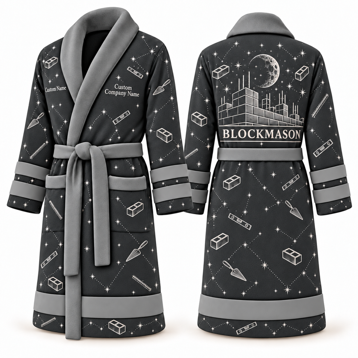 Personalized Blockmason Bathrobe night shift slate front and back
