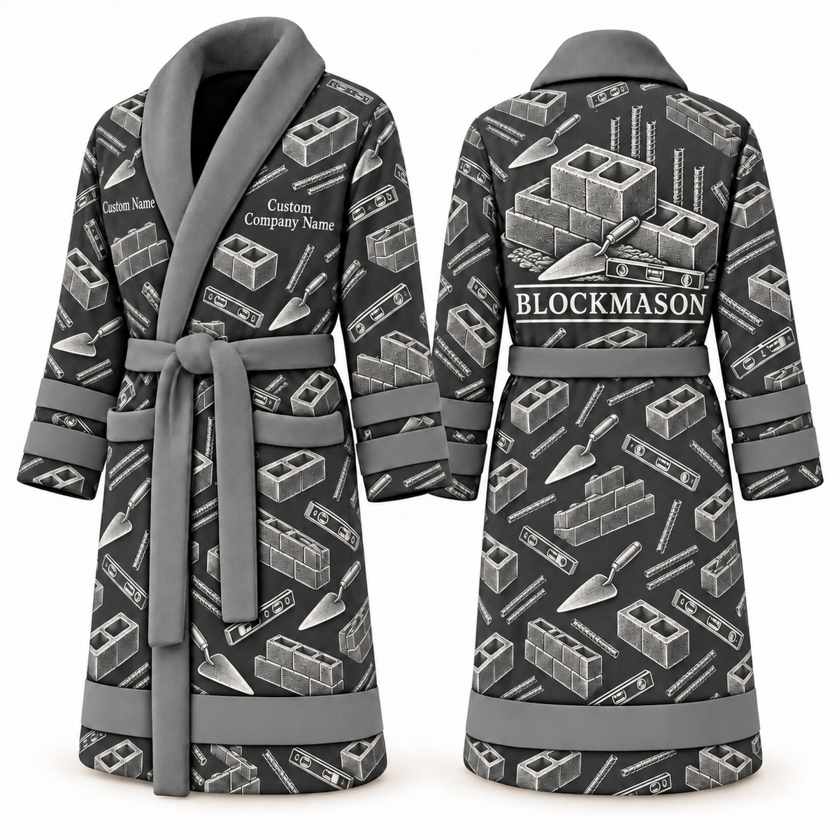 Personalized blockmason Bathrobe occupational emblems slate front and back