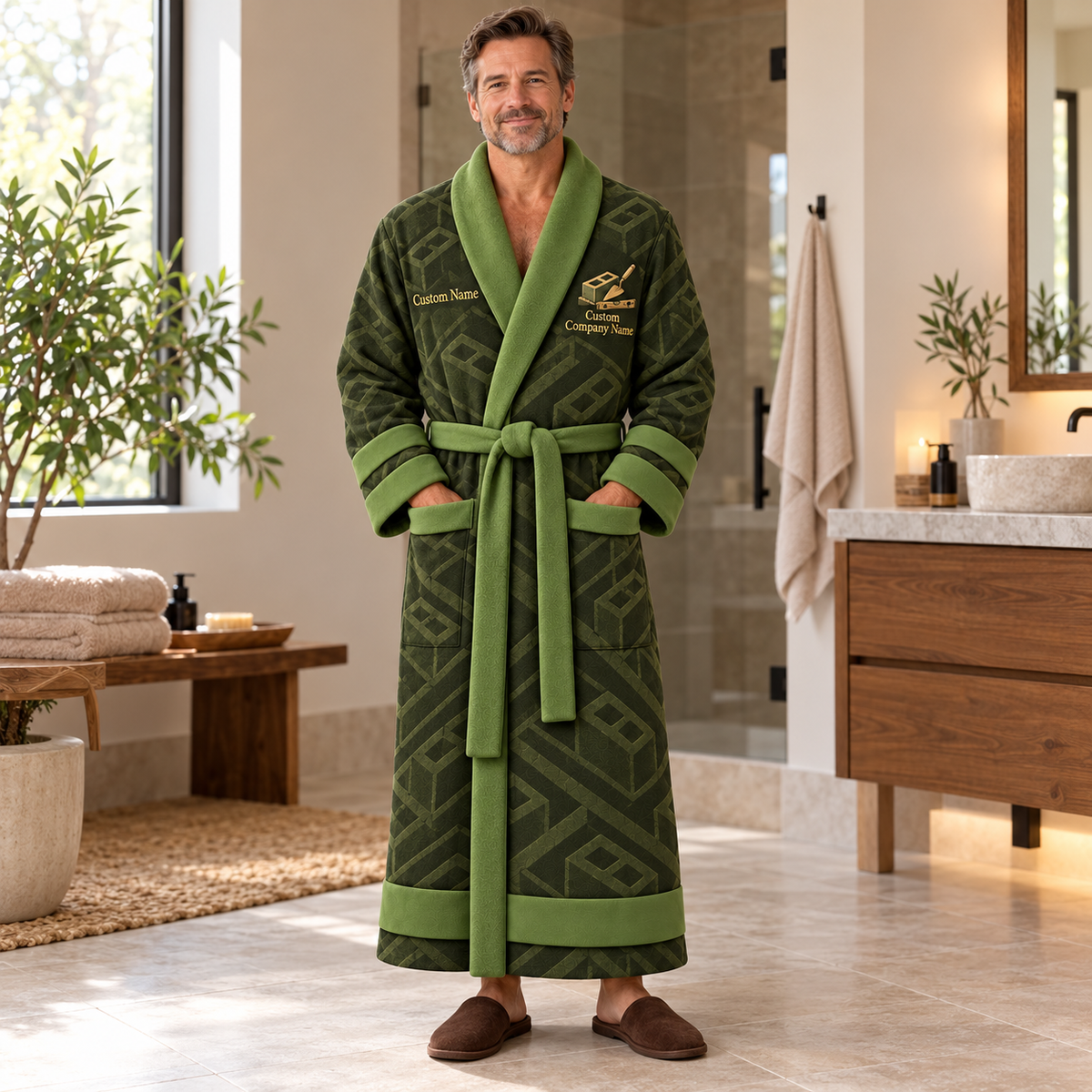 Personalized Blockmason Bathrobe signature silhouette Olive lifestyle