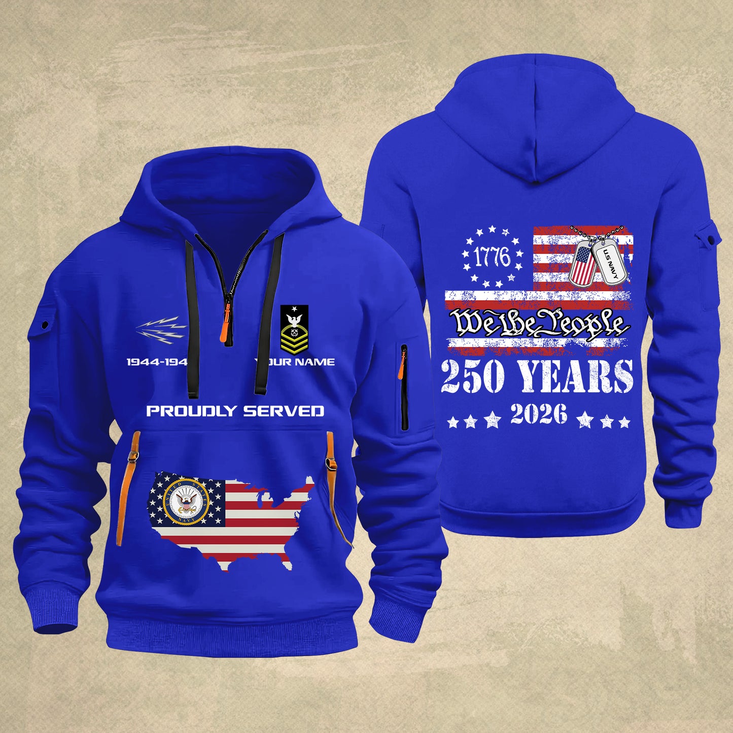 Navy Rating - Personalized 250th America Anniversary Zip Hoodie Multicolor – Custom Military Branch, We The People, Independence Day - 1769212801