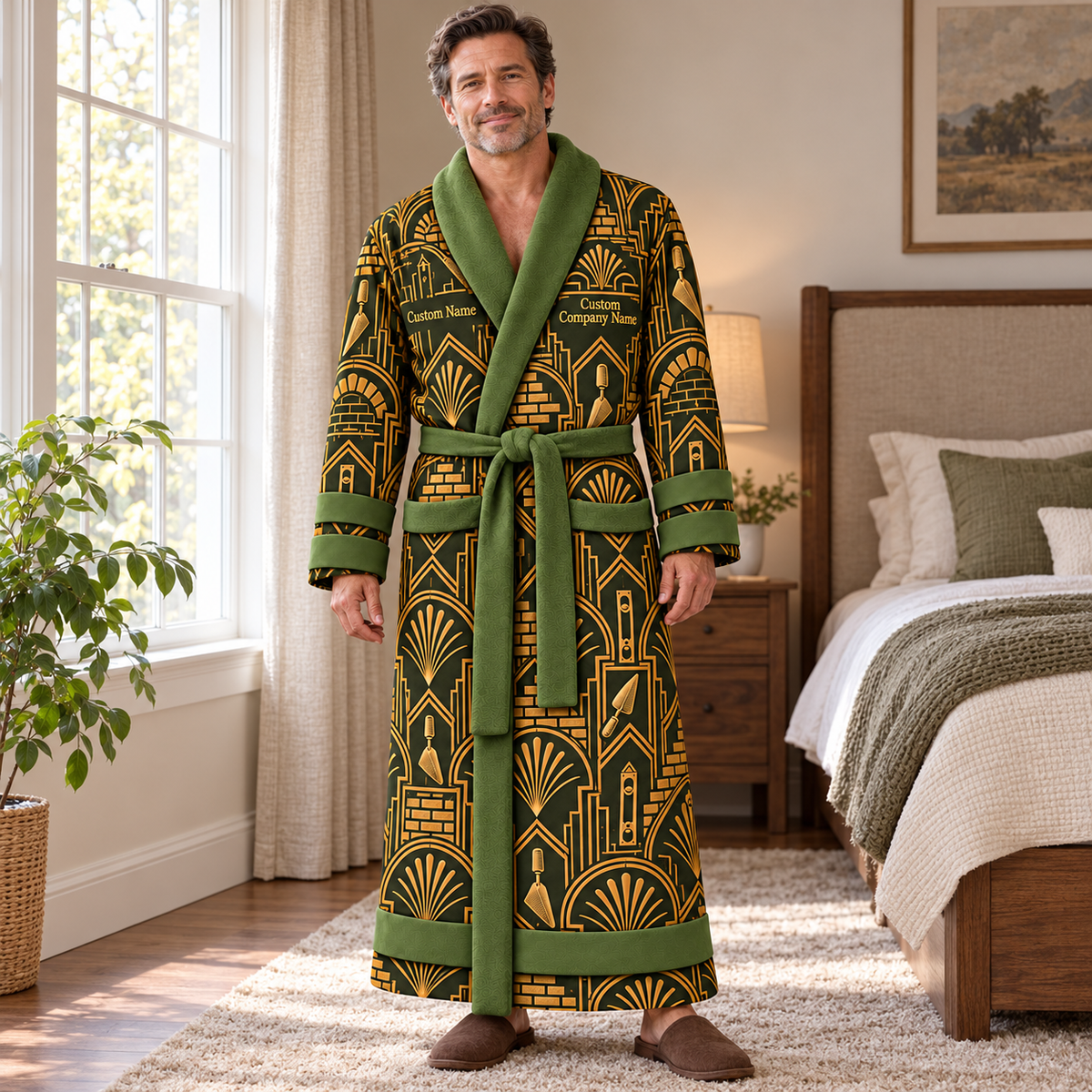 Personalized bricklayer Bathrobe art deco craft Olive lifestyle