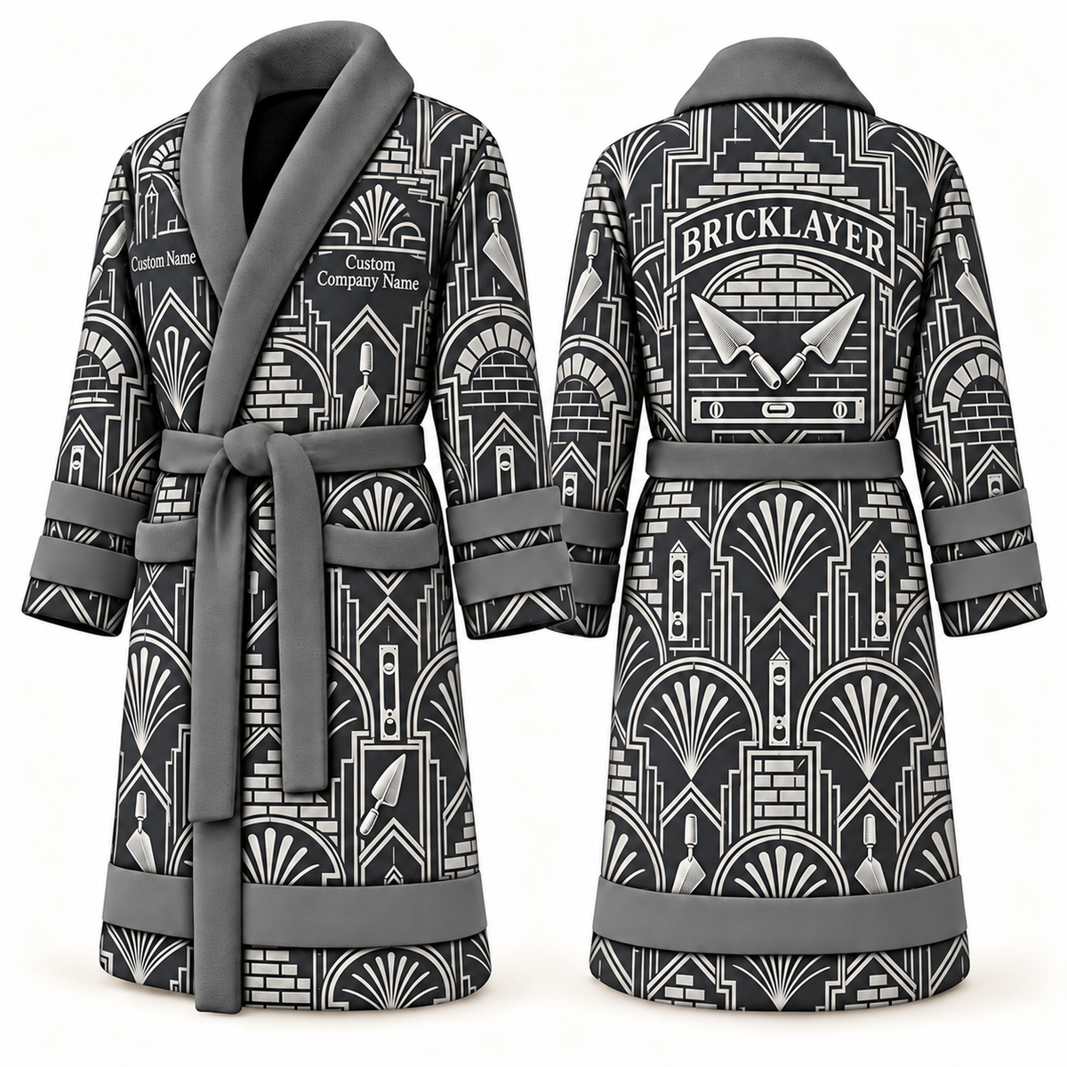 Personalized bricklayer Bathrobe art deco craft slate front and back