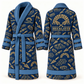 Personalized Bricklayer Bathrobe Occupational Emblems blue front and back views