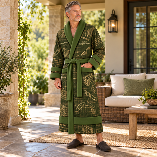 Personalized bricklayer Bathrobe blueprint workshop Olive lifestyle