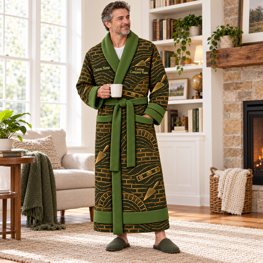 Personalized bricklayer Bathrobe contour lines Olive lifestyle