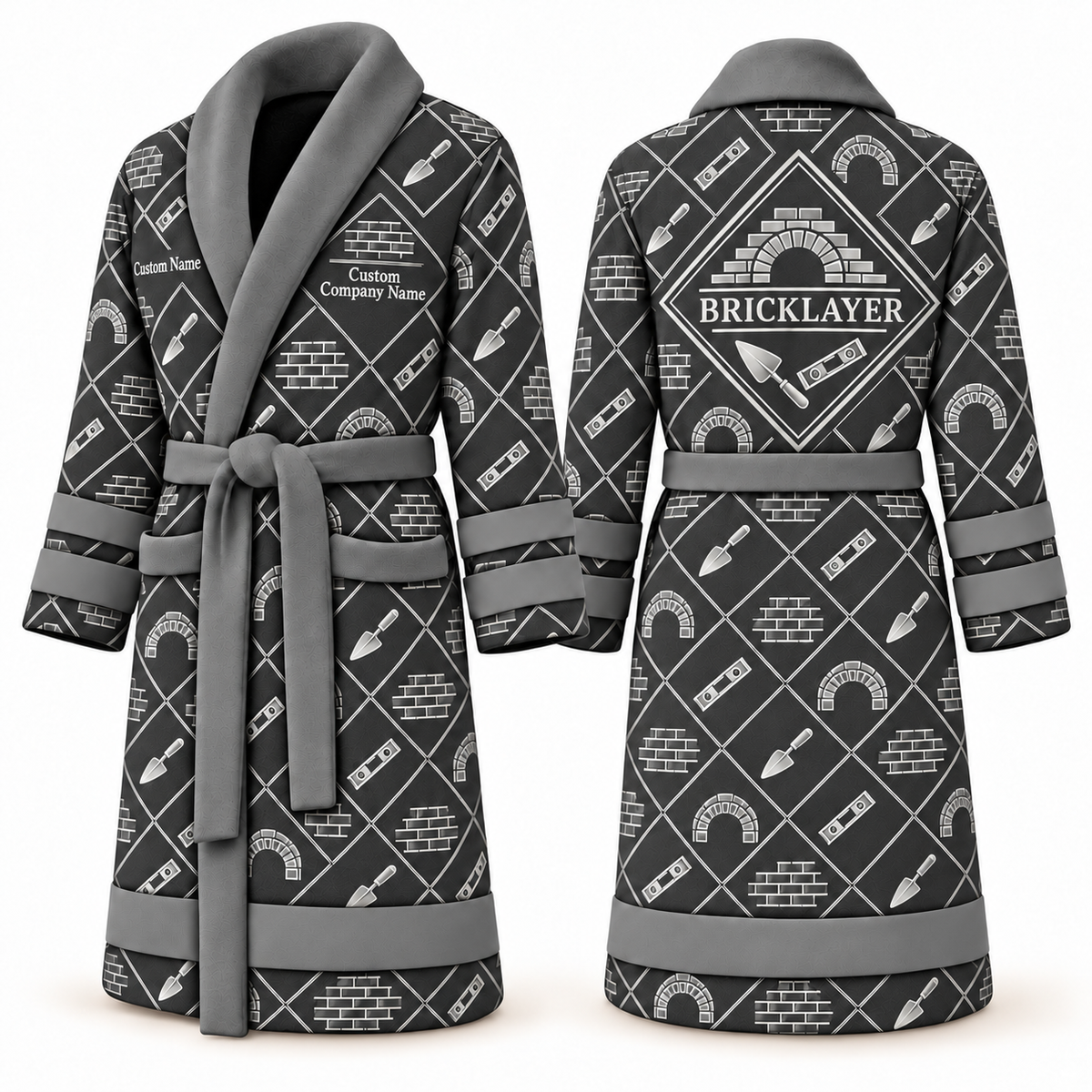 Personalized bricklayer Bathrobe diamond emblems slate front and back