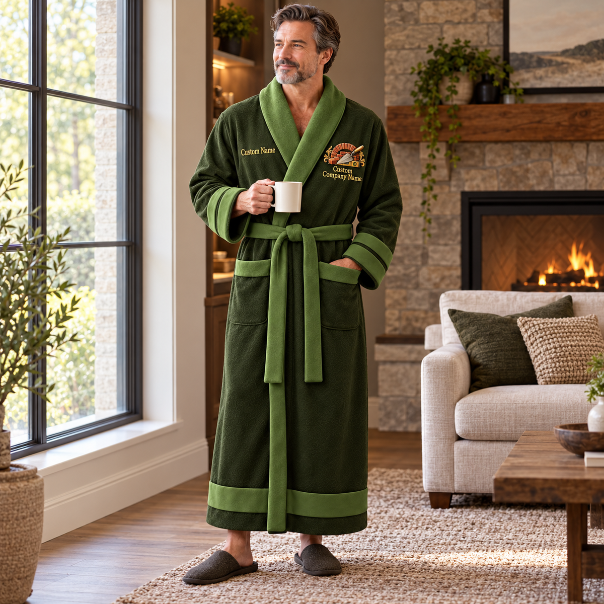 Personalized bricklayer Bathrobe heritage crest Olive lifestyle