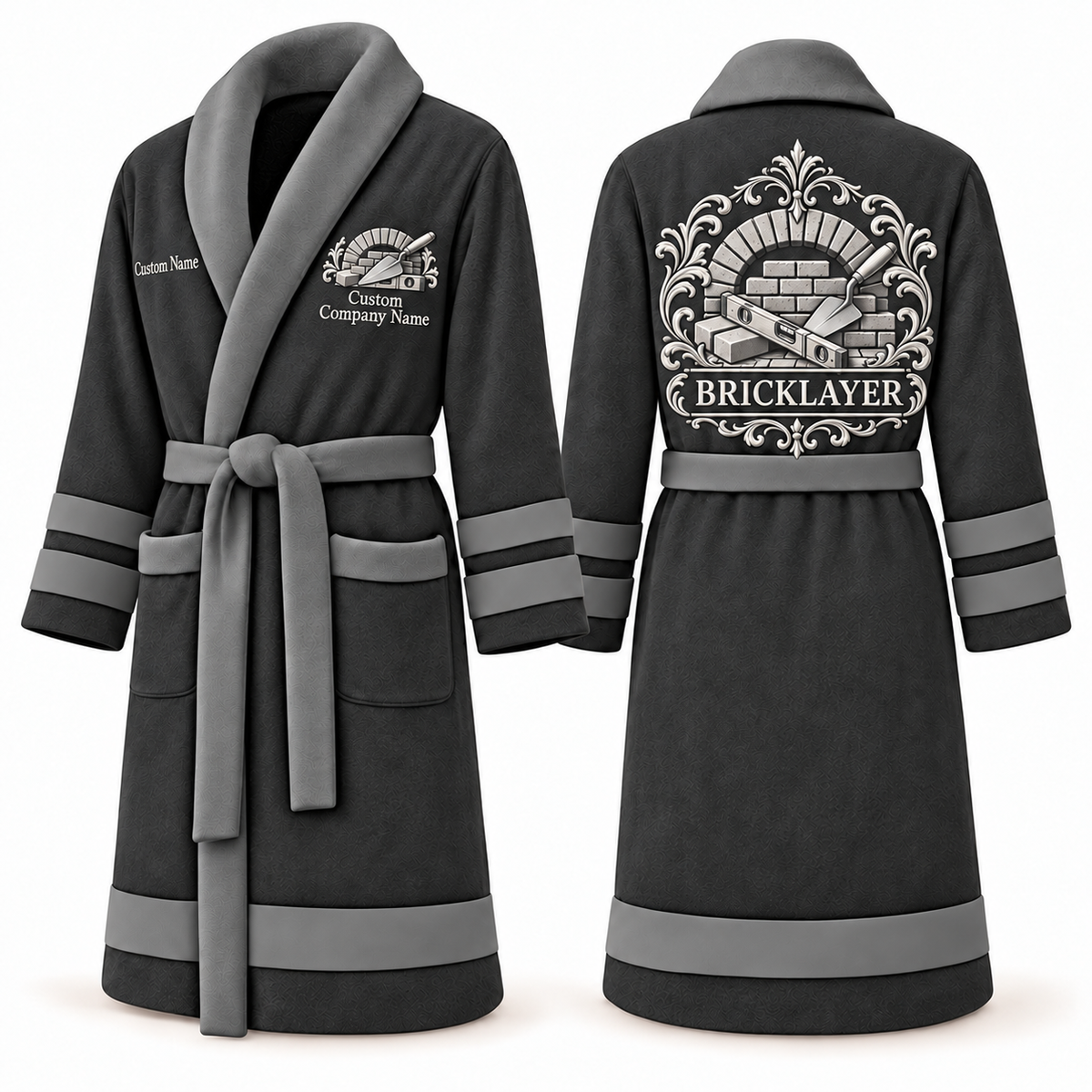 Personalized bricklayer Bathrobe heritage crest slate front and back
