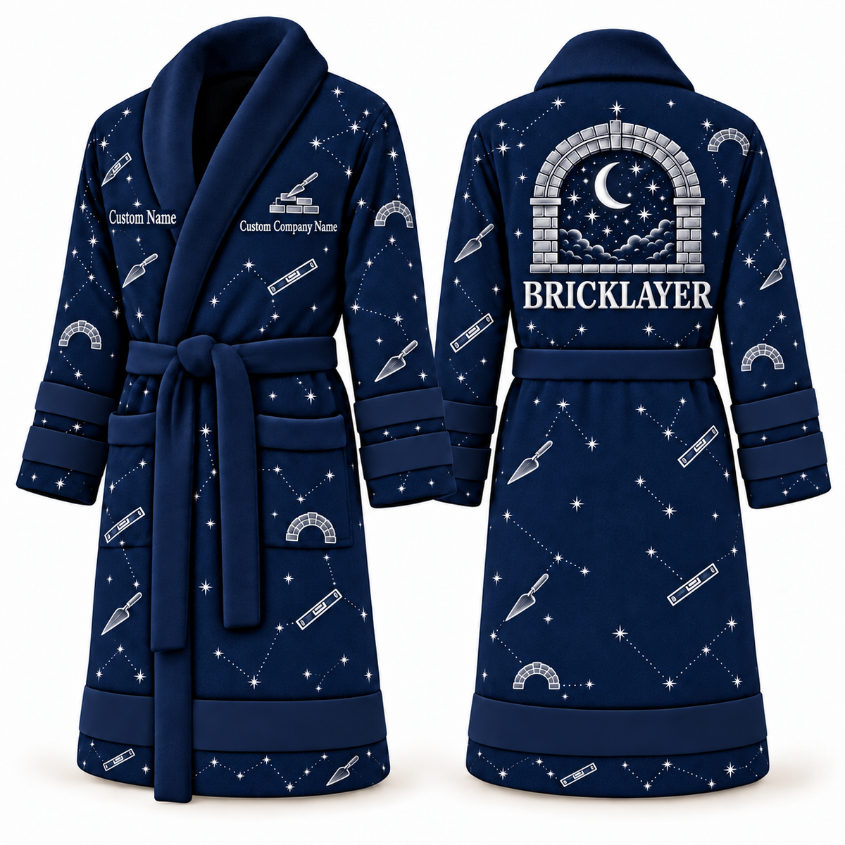 Personalized Bricklayer Bathrobe night shift blue front and back
