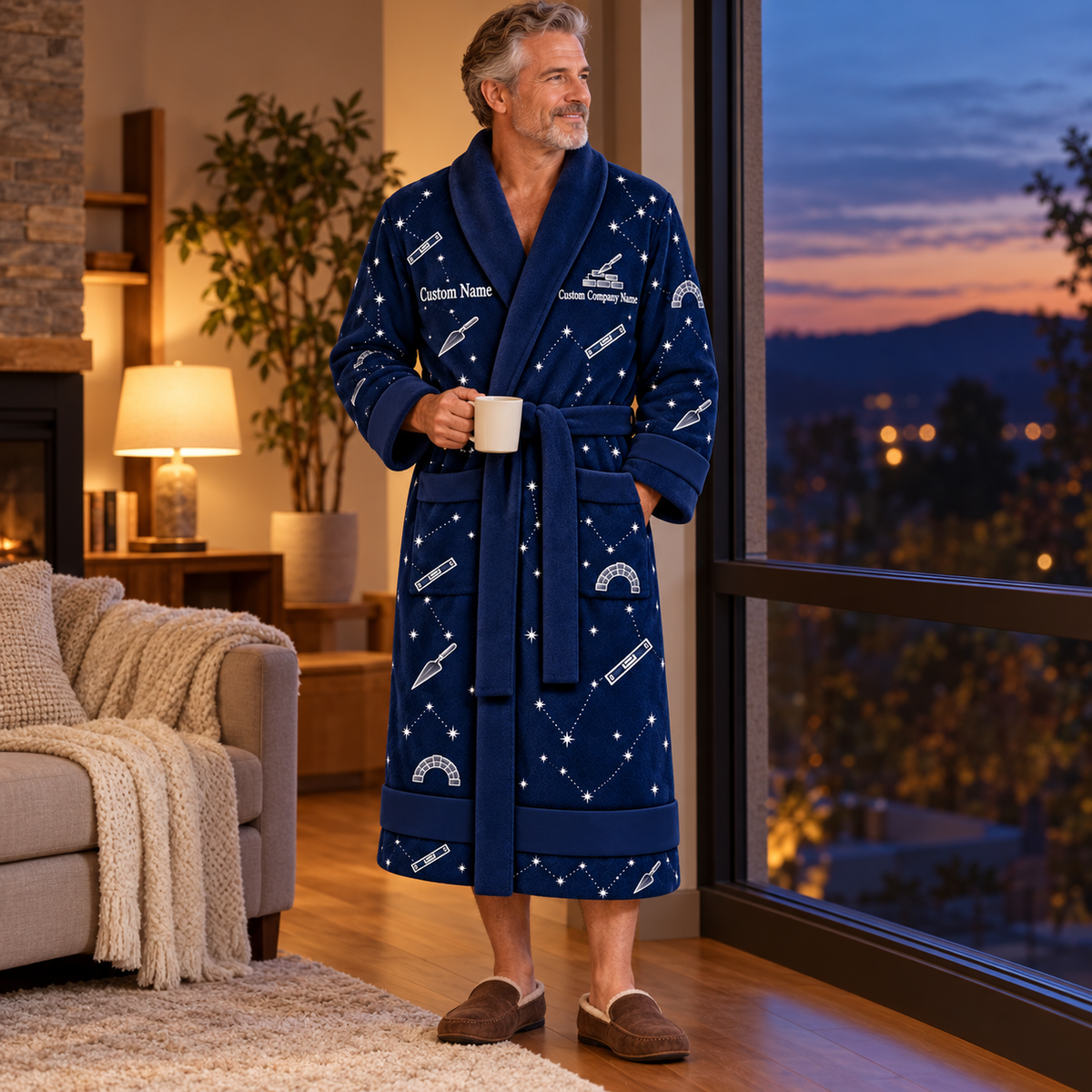 Personalized Bricklayer Bathrobe night shift Blue lifestyle