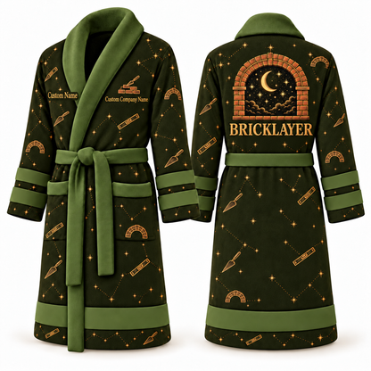 Personalized Bricklayer Bathrobe night shift olive front and back