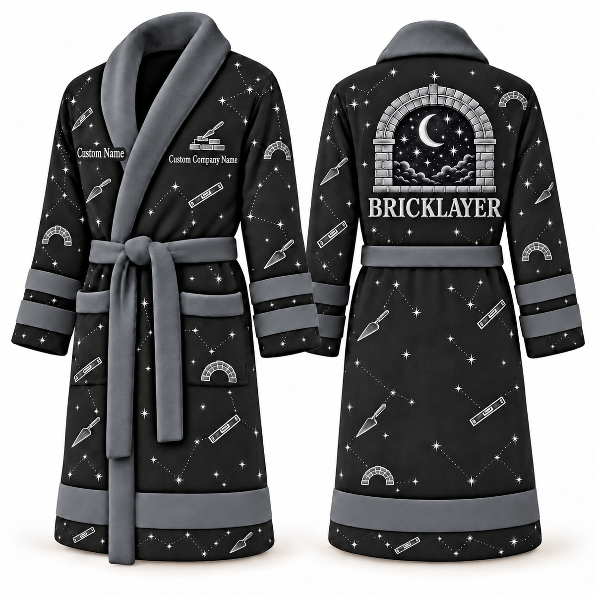 Personalized Bricklayer Bathrobe night shift slate front and back