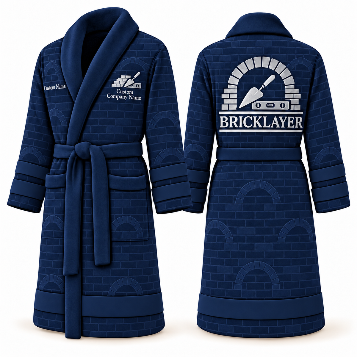Personalized Bricklayer Bathrobe signature silhouette blue front and back