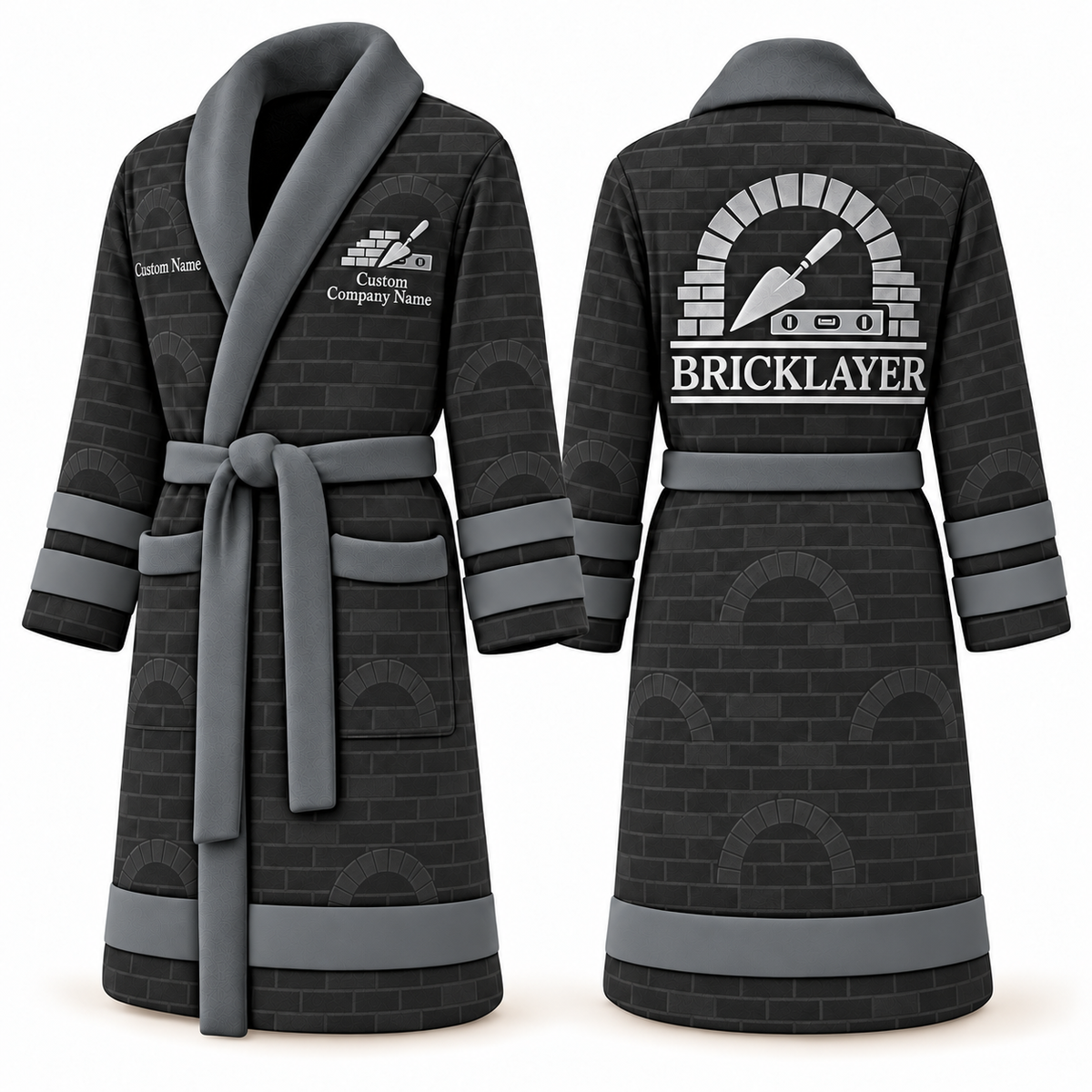 Personalized Bricklayer Bathrobe signature silhouette slate front and back