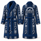 Personalized bricklayer Bathrobe workbench stripes blue front and back