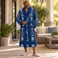 Personalized bricklayer Bathrobe workbench stripes Blue lifestyle