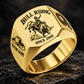 Bull Riding Heritage Emblem ring in Gold, showing CUSTOM NAME and SINCE 2000